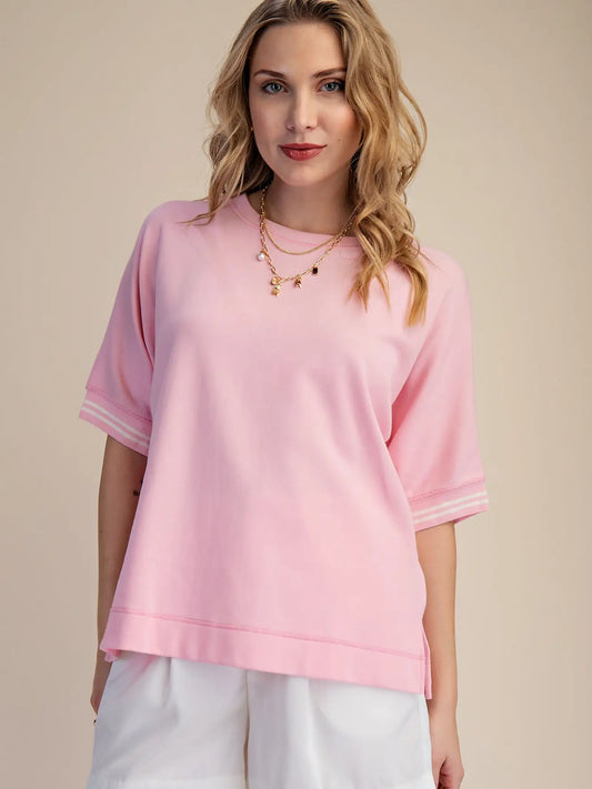 Round Neck Sleeve Trim Band Top