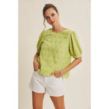 Eyelet Puff-Sleeve Blouse