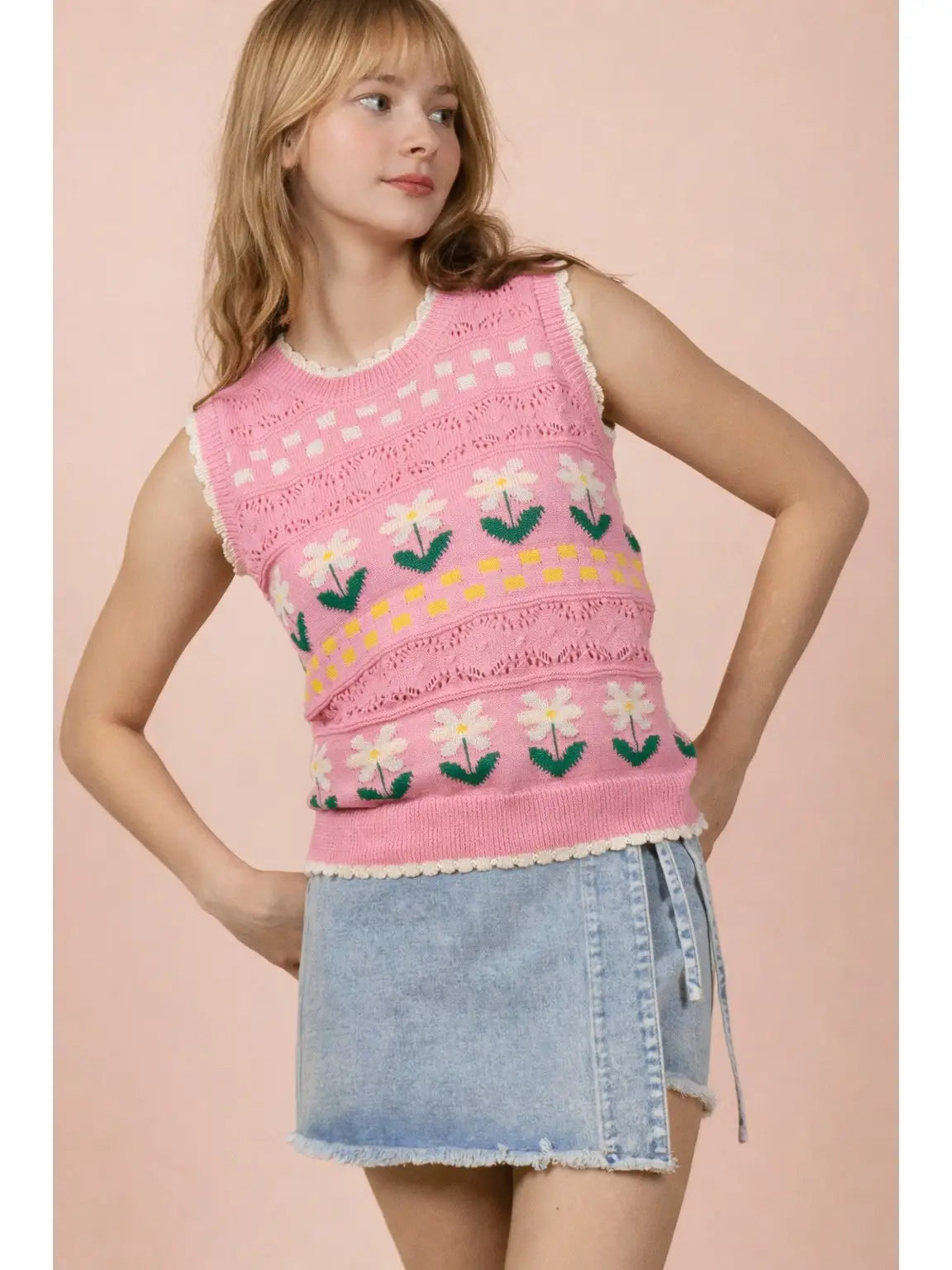 Floral Graphic Knit Sweater Vest Top