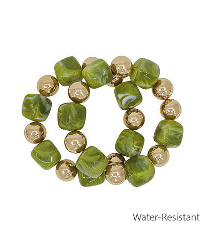 2 Row Square Bead & Bracelet