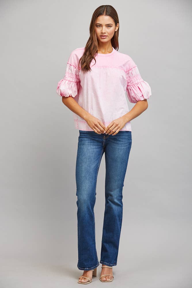 Gathered Puff Slv Mineral Washed Top