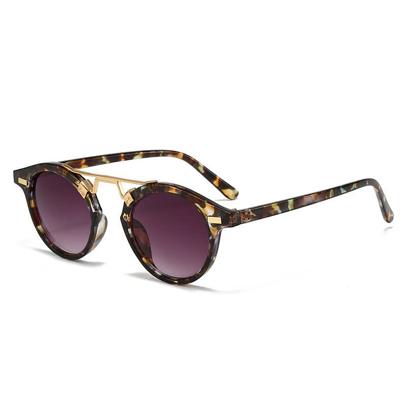 Fashionable Round-Frame Leopard Print Sunglasses