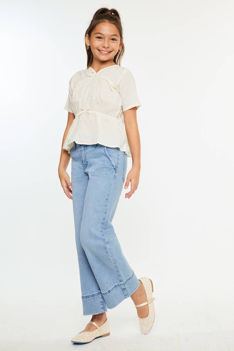 Kan Can Girls Cropped Wide Leg Jeans