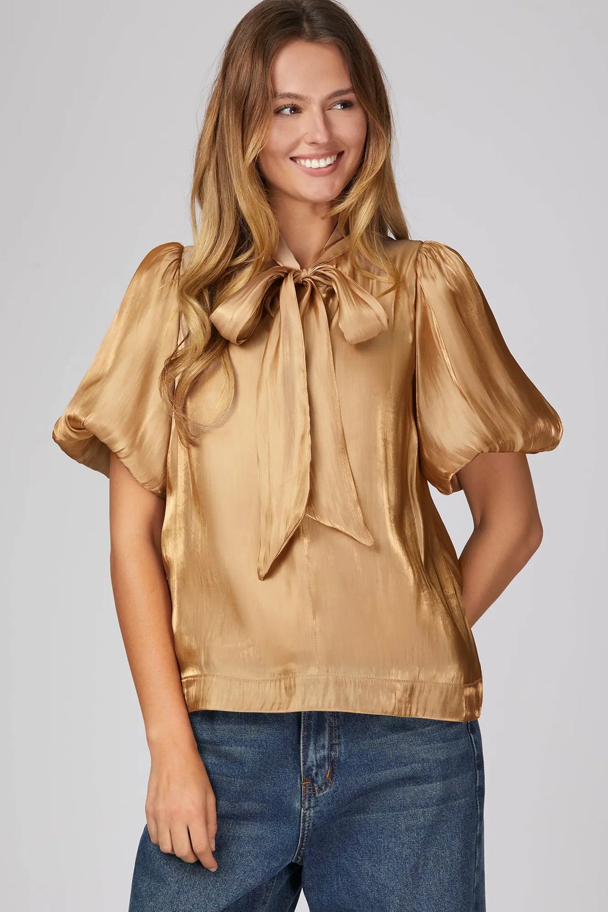 Woven Bow Tie Top-Gold