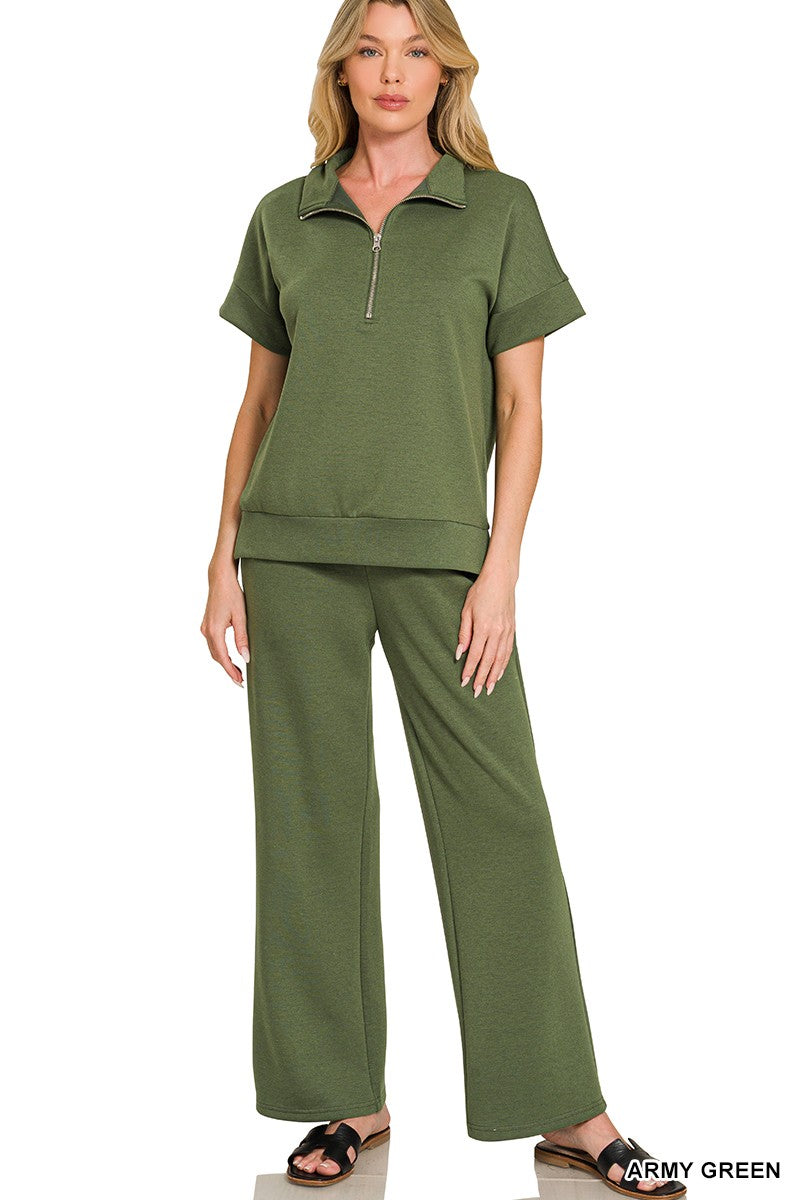 Zenana Scuba 1/2 Zip Top & Pants Set