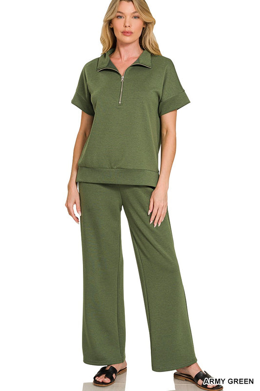 Zenana Scuba 1/2 Zip Top & Pants Set