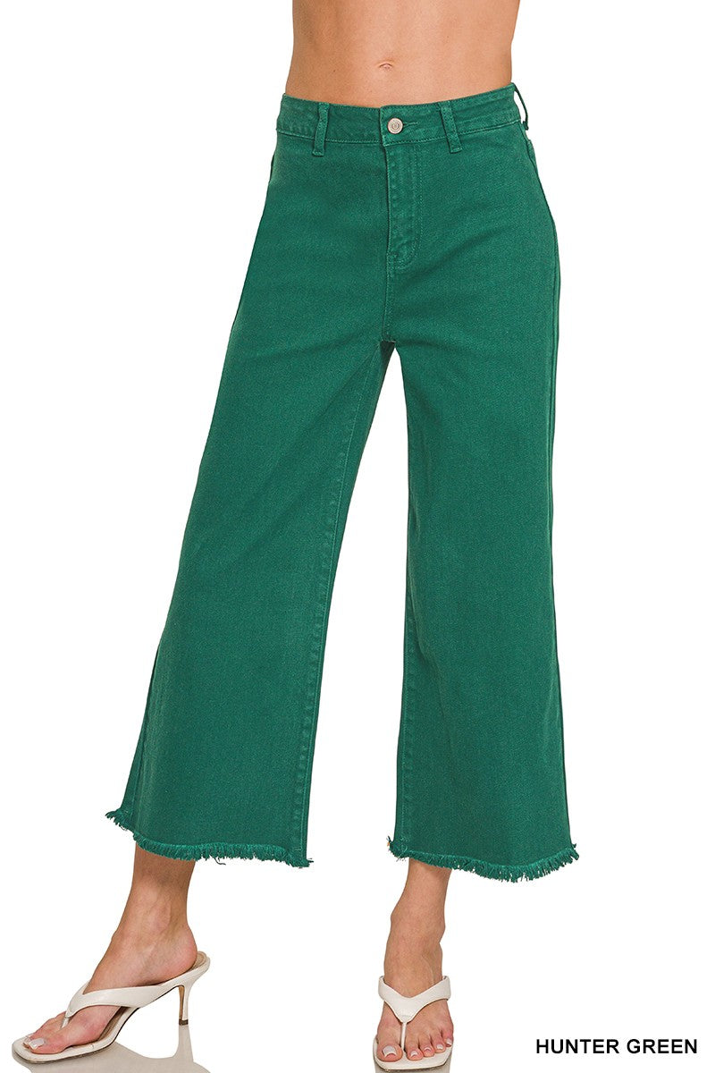 Zenana Frayed Hem Cropped Straight Pants
