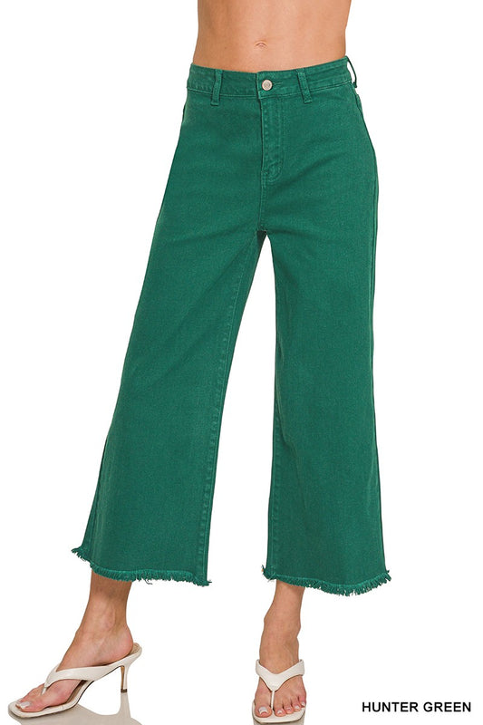 Zenana Frayed Hem Cropped Straight Pants