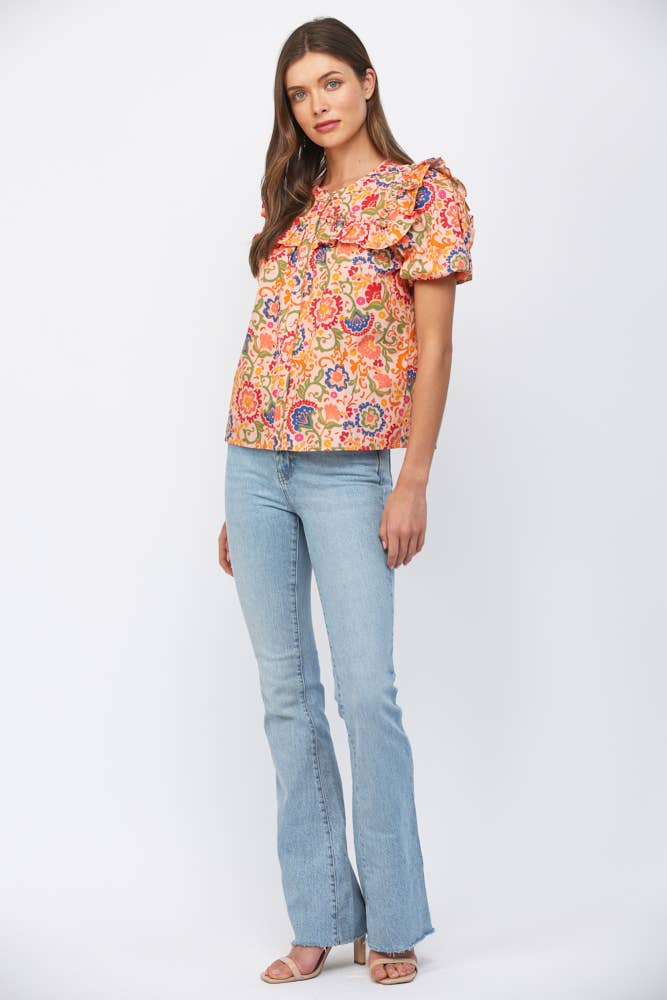 Ruffled Yoke Button Down Top