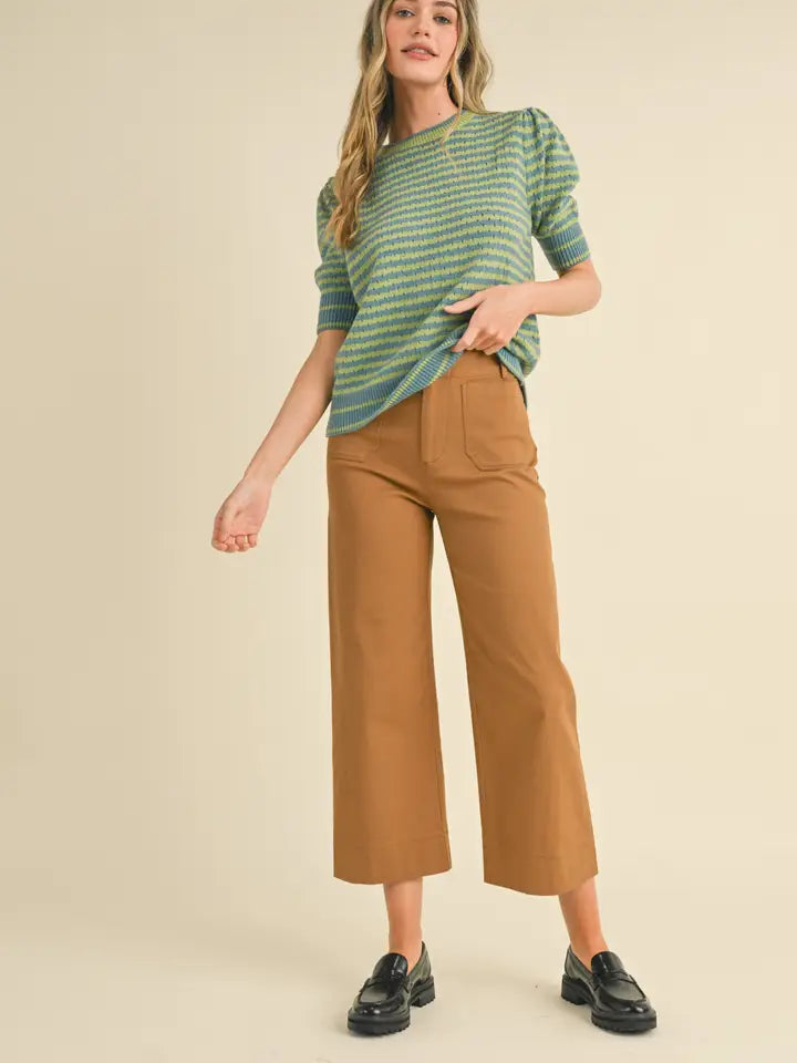 Striped Knit Puff Sleeve Sweater