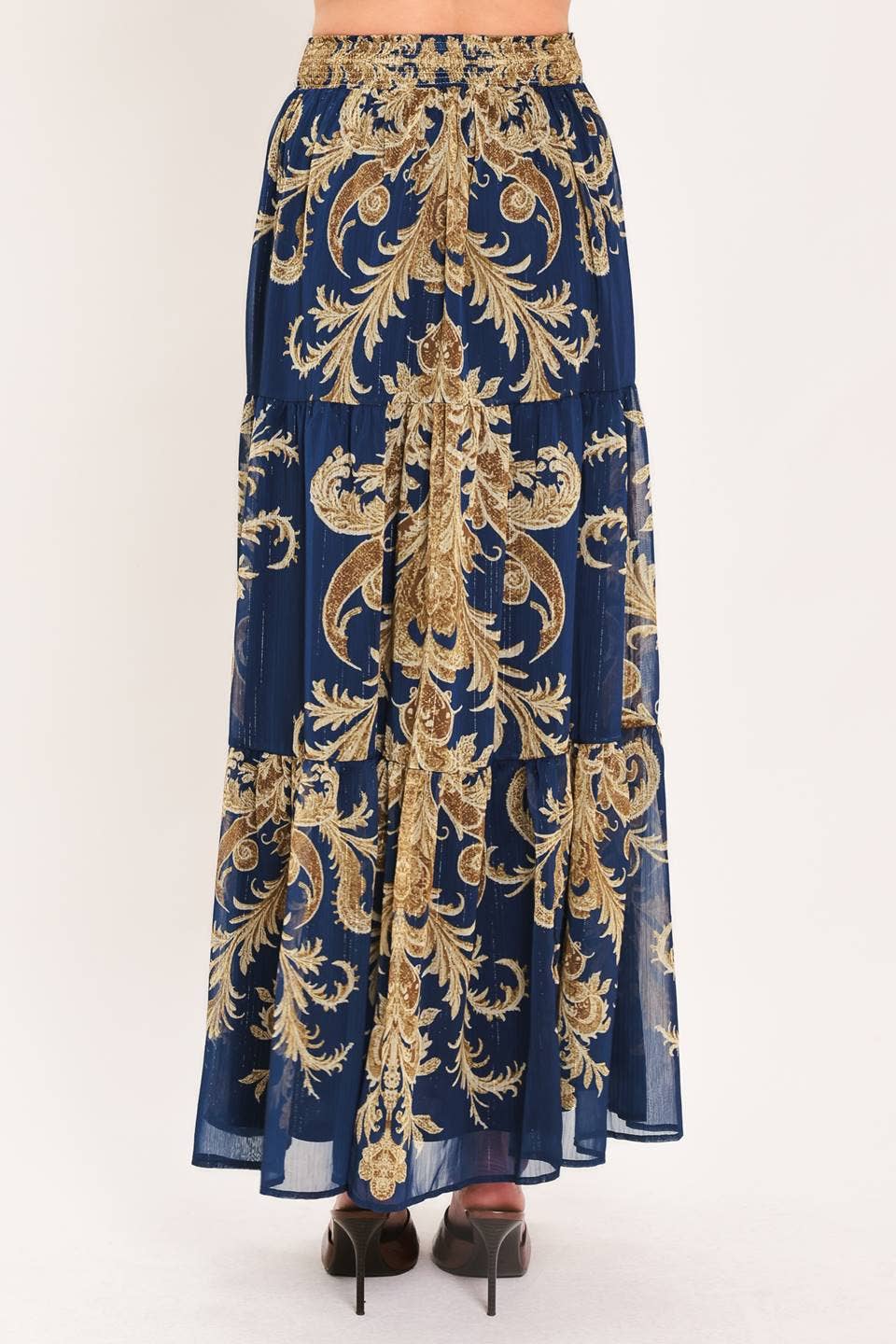 Printed Woven Maxi Skirt-Navy