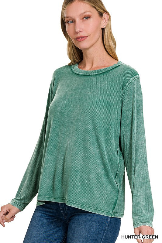 Washed Ribbed Long Sleeve Top
