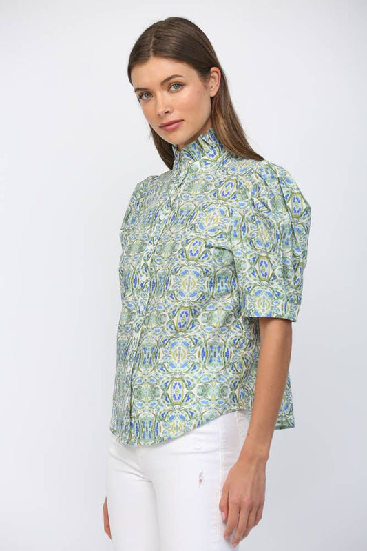 Puff Sleeve Ruffle Neck Top