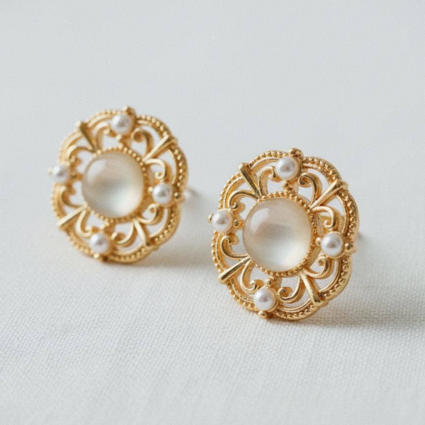 Gold Plated Cat's Eye Hollow Stud Earrings