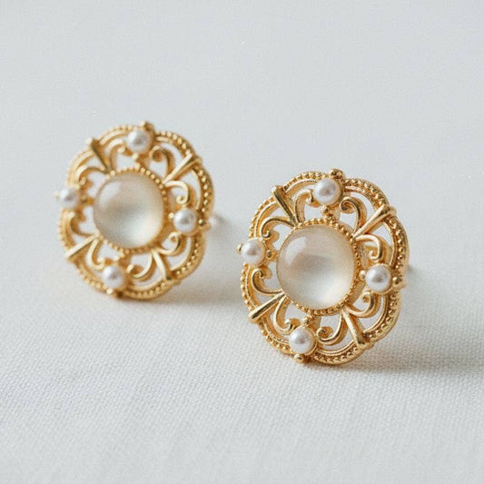 Gold Plated Cat's Eye Hollow Stud Earrings