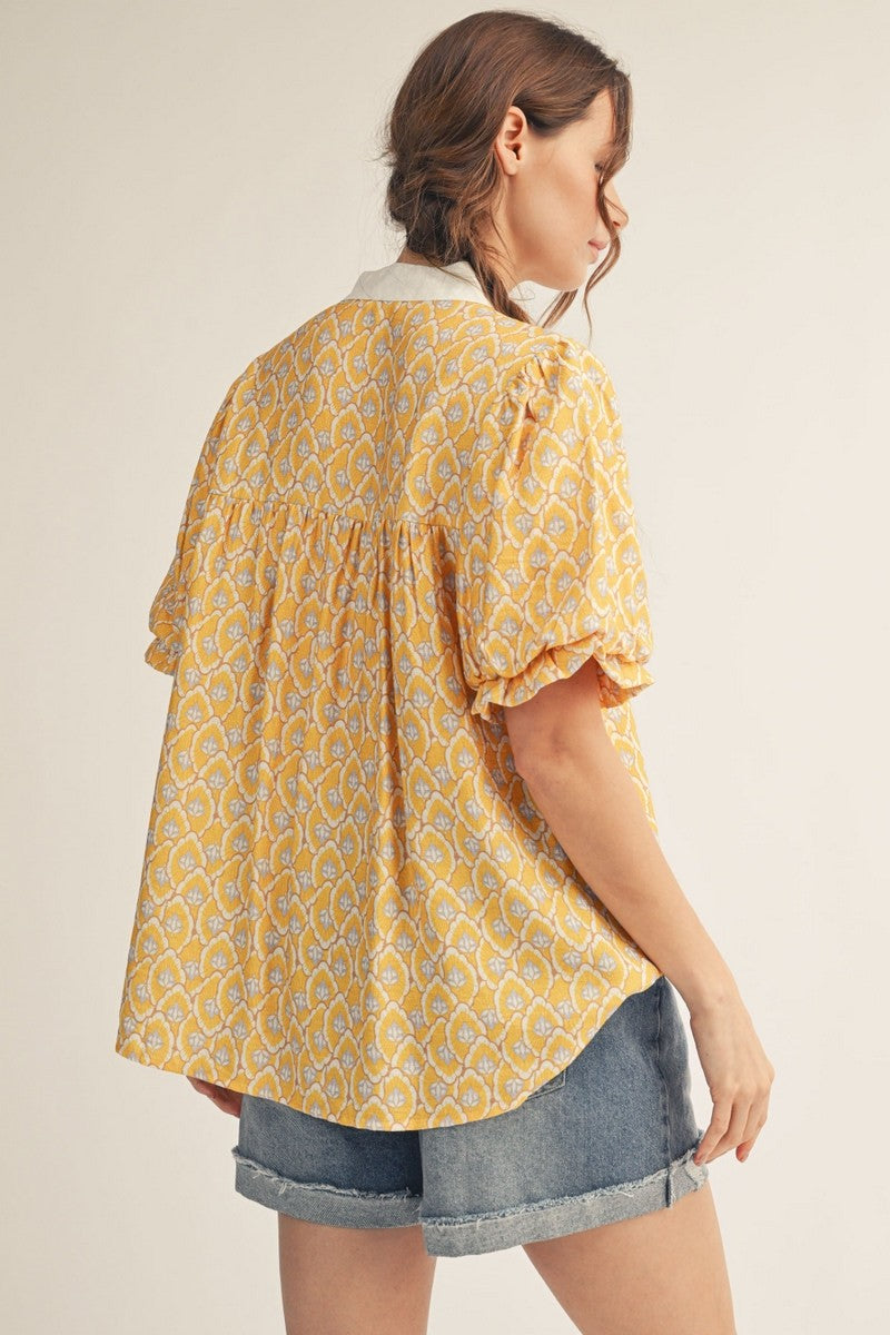 Scallop Trim Boho Floral Top