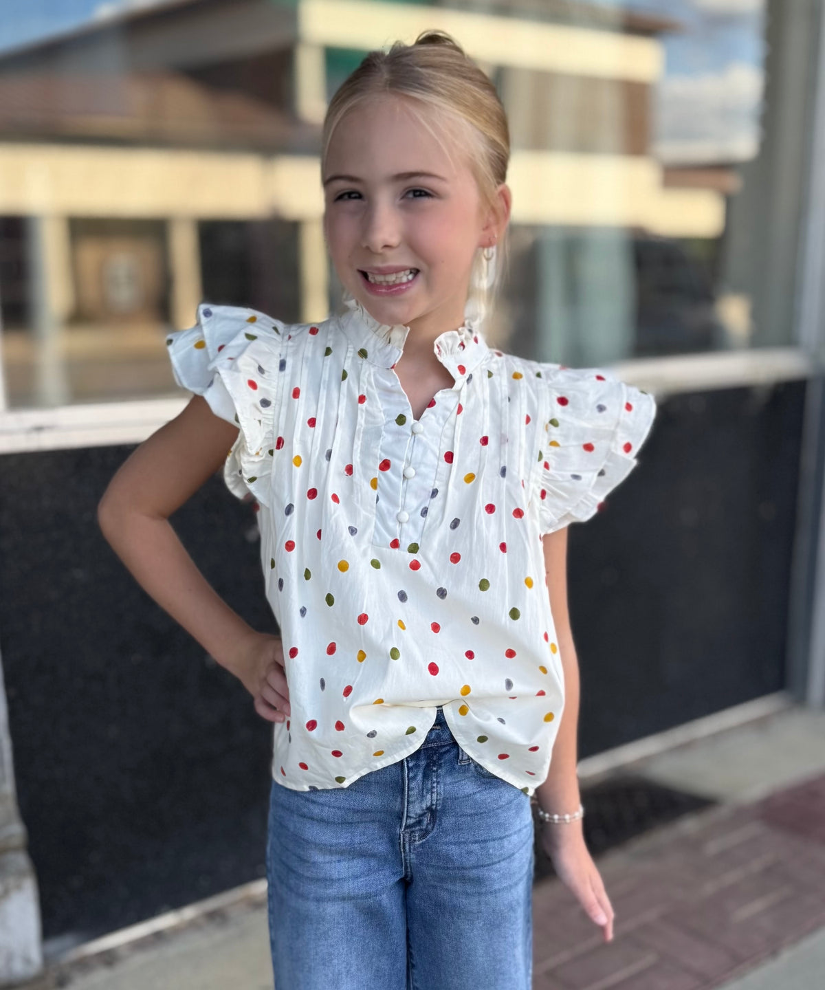 Girls Multicolor Polka Dot Blouse