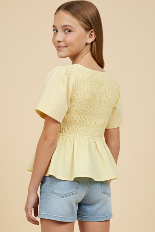 Hayden Girls Smocked Poplin Puff Hem Top