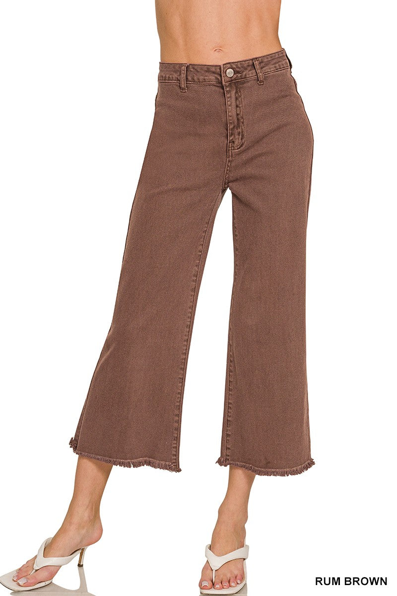 Zenana Frayed Hem Cropped Straight Pants