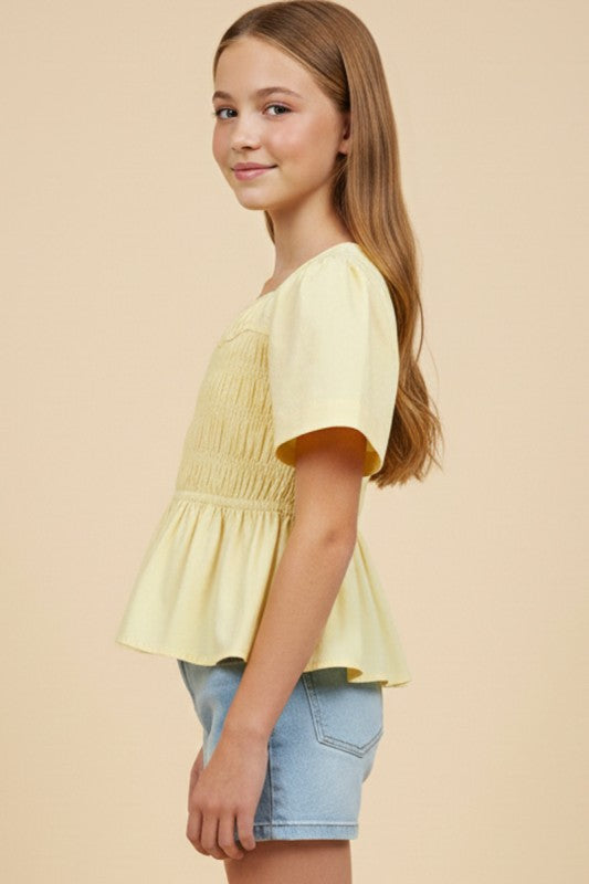 Hayden Girls Smocked Poplin Puff Hem Top