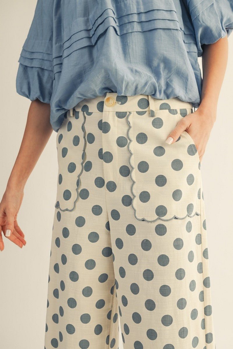 Embroidered Scallop Edge Polka Dot Pants