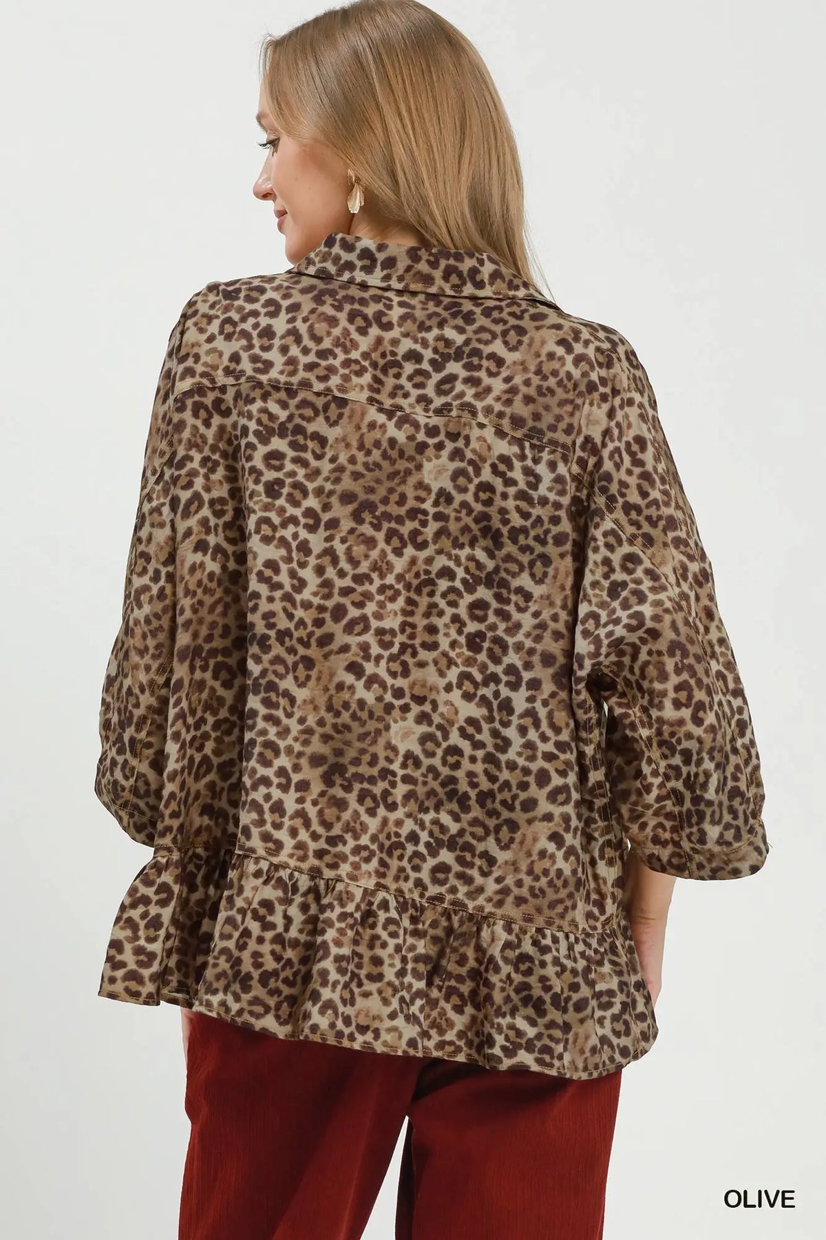 Leopard Print Peplum Button Top