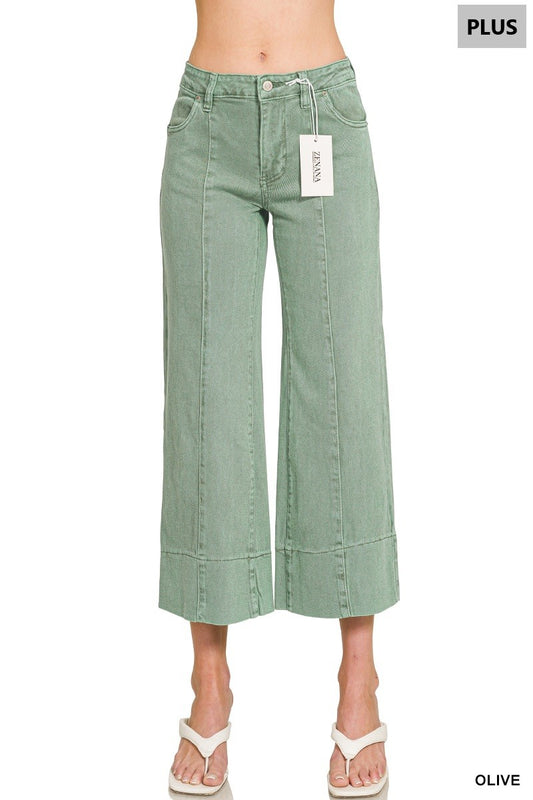 Zenana Plus Cropped Color Denim Pants