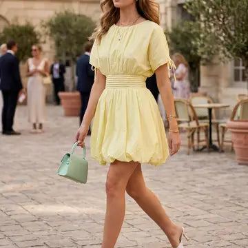 Tied Sleeve Bubble Hem Mini Dress
