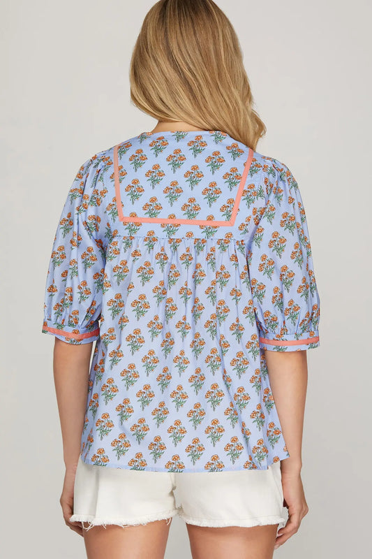 Floral Print Puff Sleeve Top
