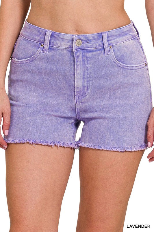 Zenana Acid Wash Frayed Hem Shorts