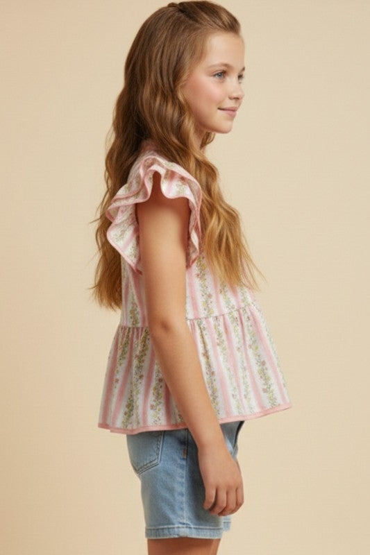 Hayden Girls Floral Striped Ruffle Top