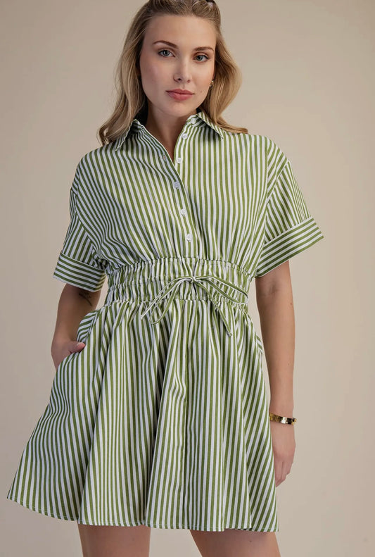 Collar Neck Waist Elastic Mini Dress