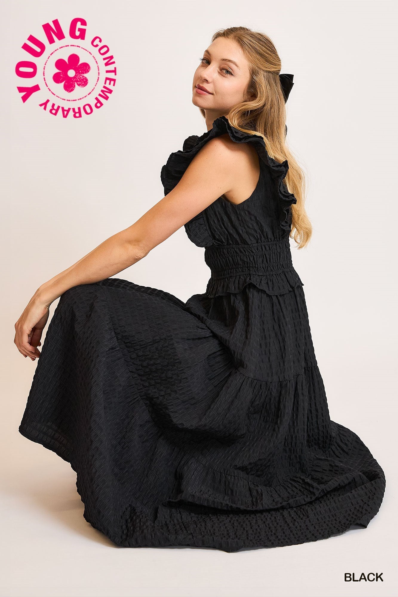 V-Neck Ruffle Midi Dress