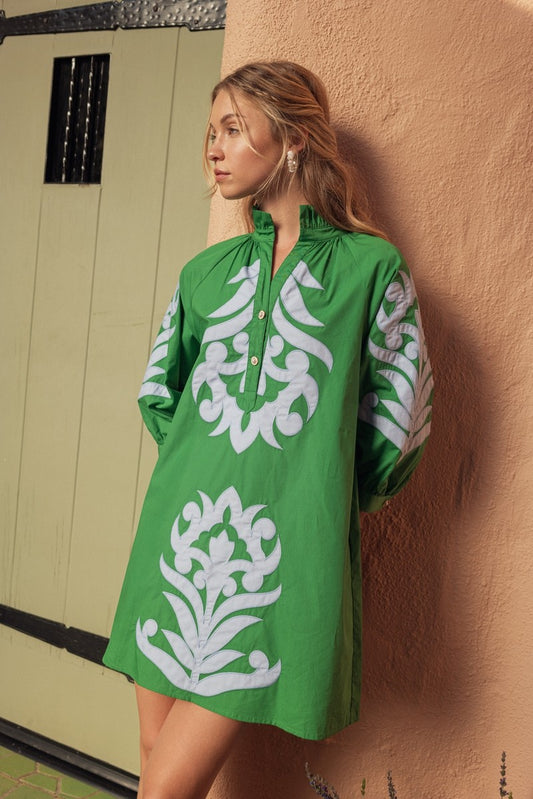 Baroque Floral Applique Shift Dress