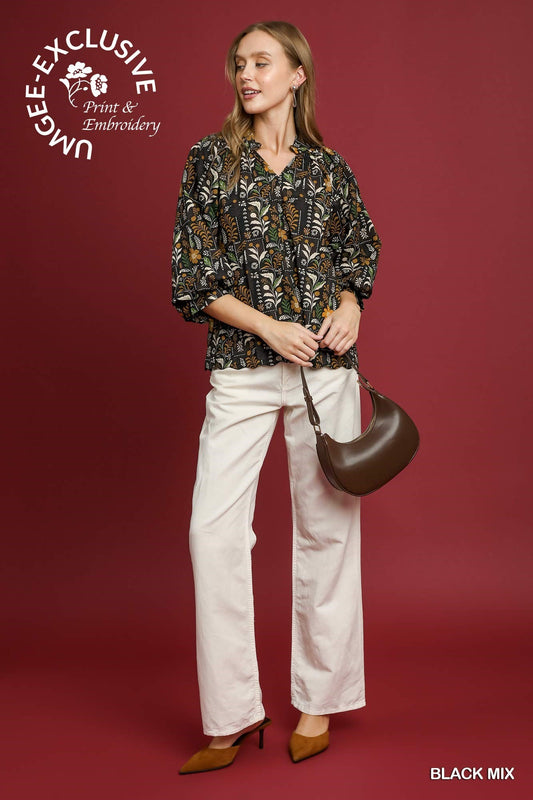 Floral Print Scalloped Hem Top