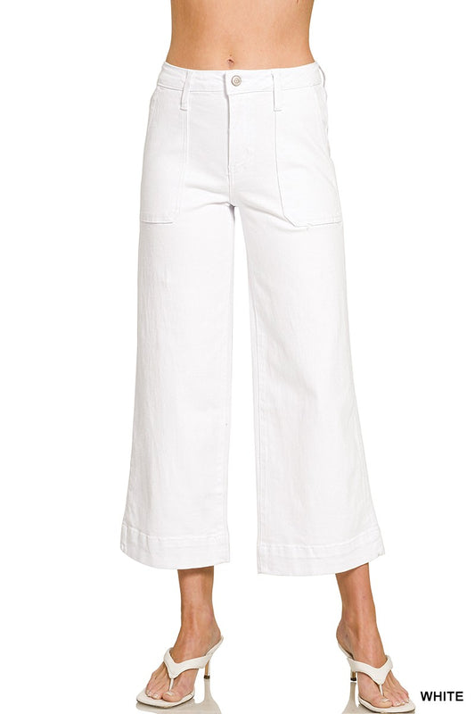 Zenana Cropped Wide Leg Color Denim Pants