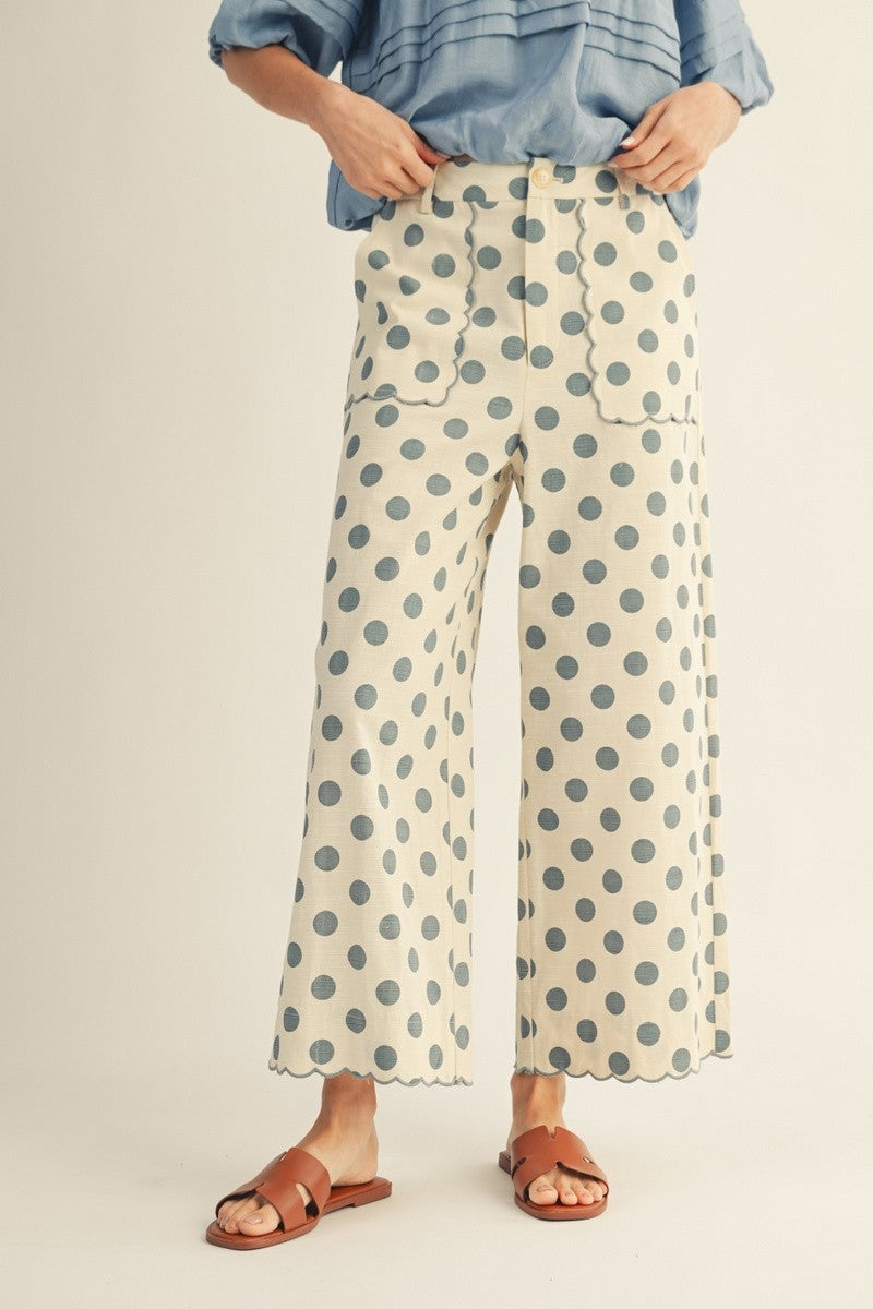 Embroidered Scallop Edge Polka Dot Pants