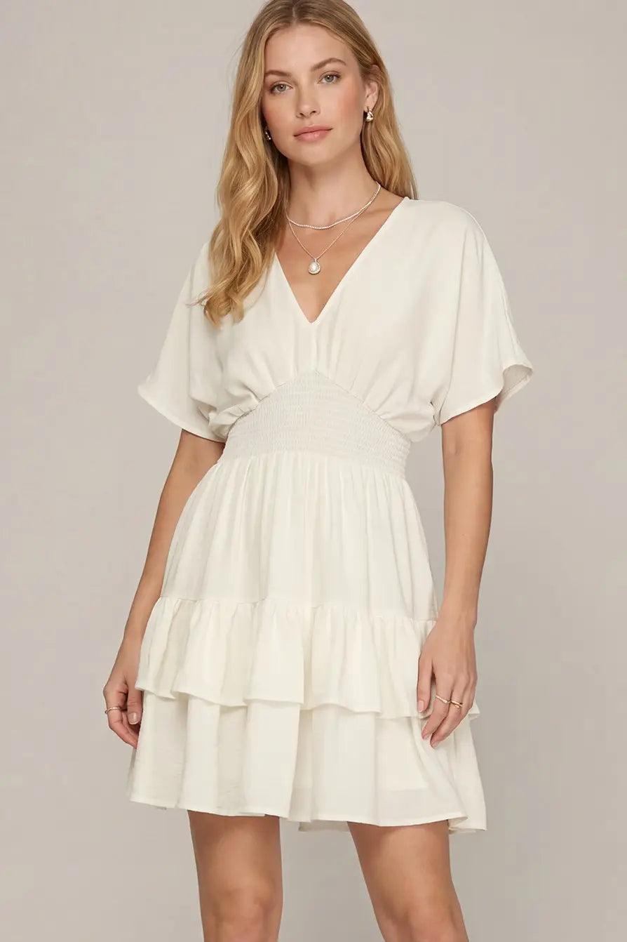Drop Shoulder Short Sleeve Woven Dress