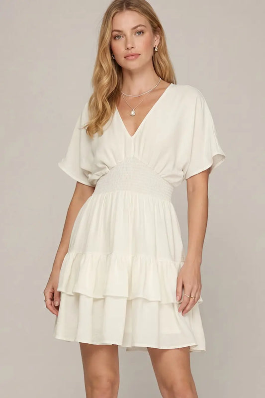 Drop Shoulder Short Sleeve Woven Dress
