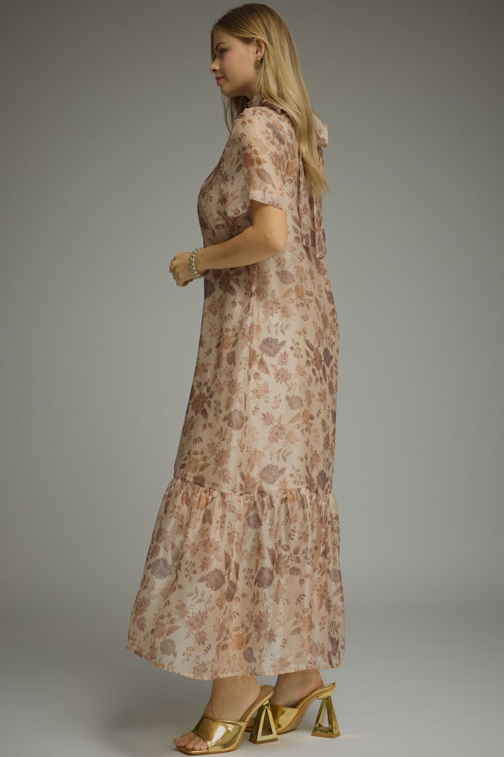 Sheer Floral Maxi Dress- Taupe