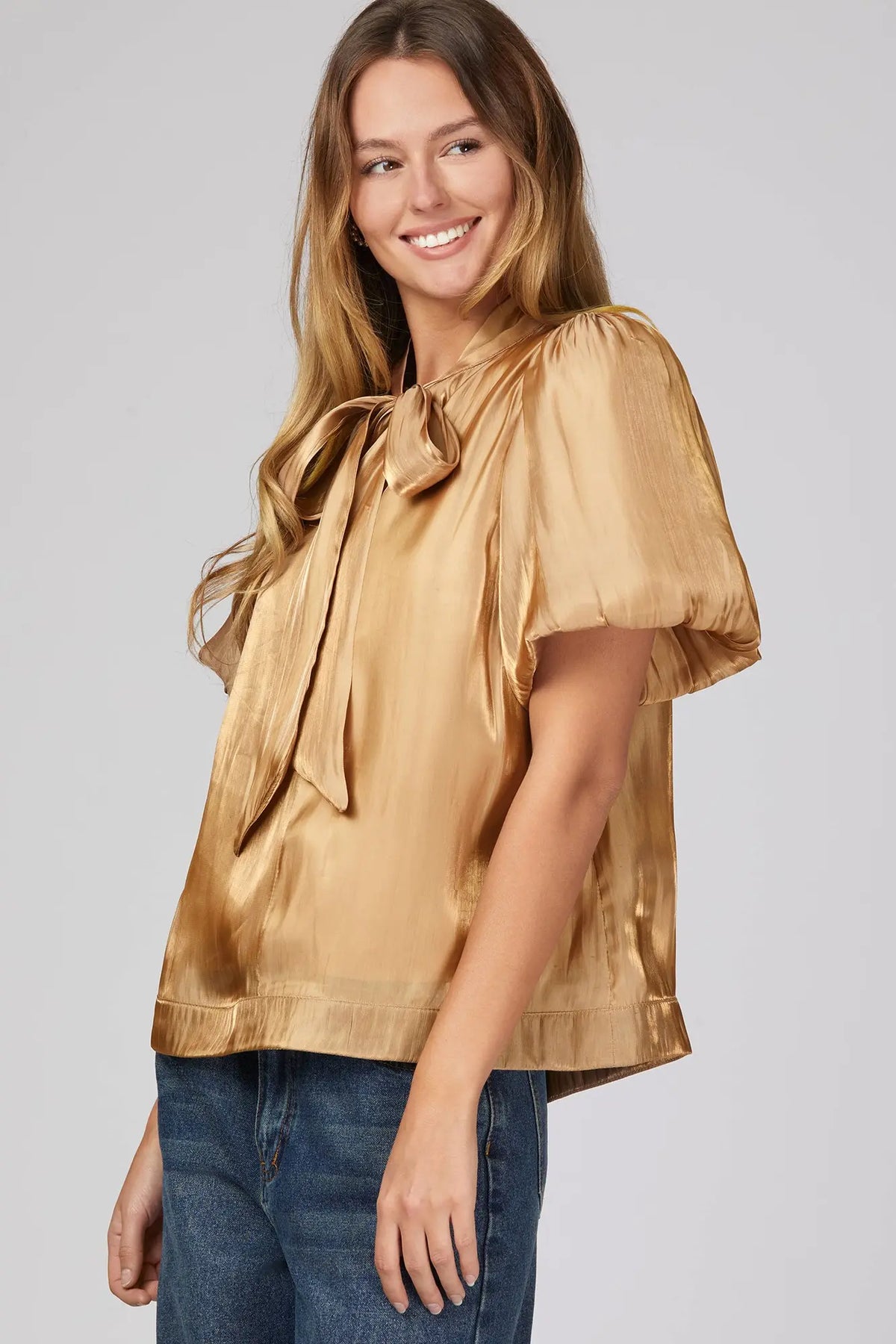 Woven Bow Tie Top-Gold