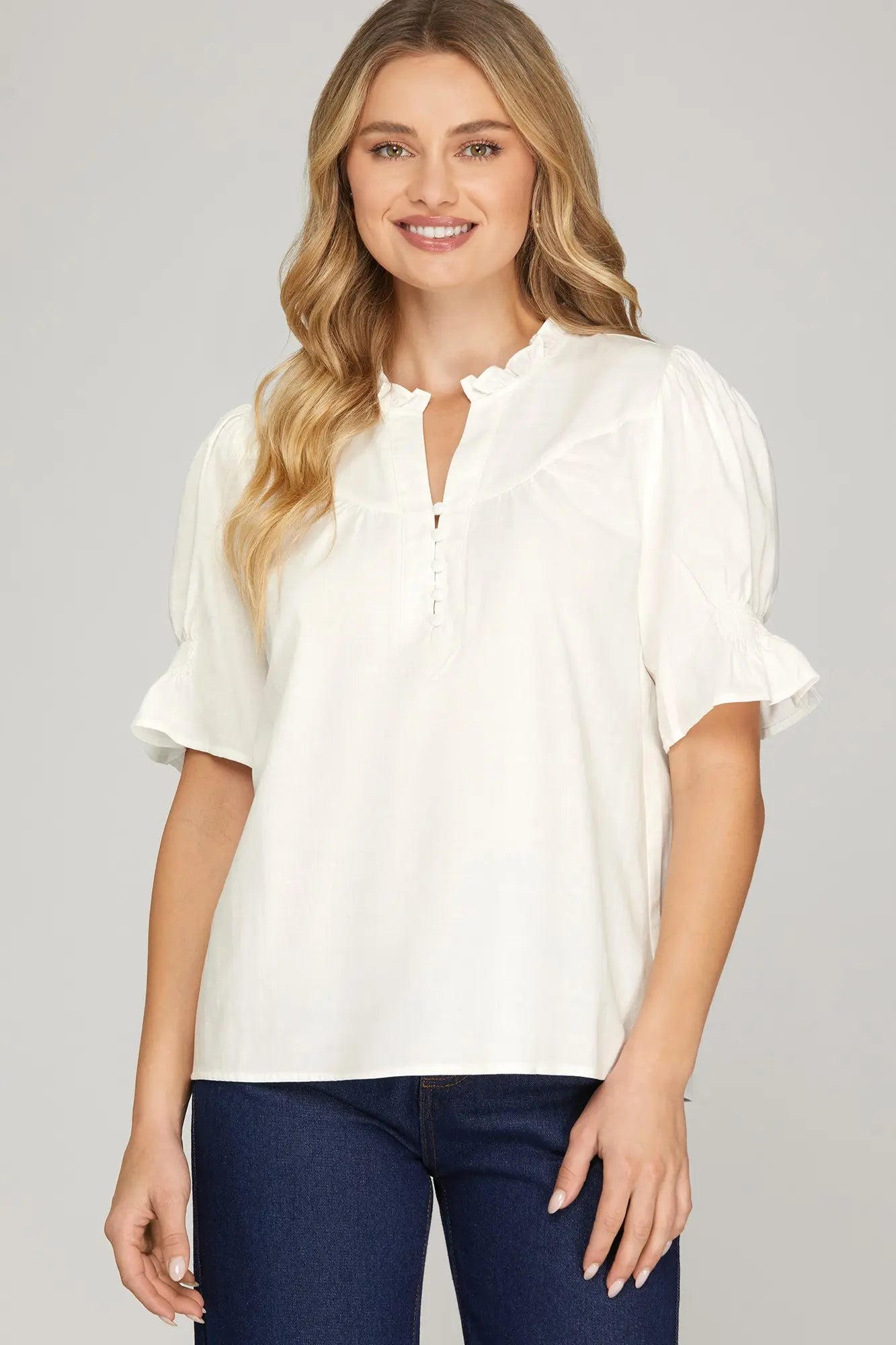 Short Smocked Sleeve Top