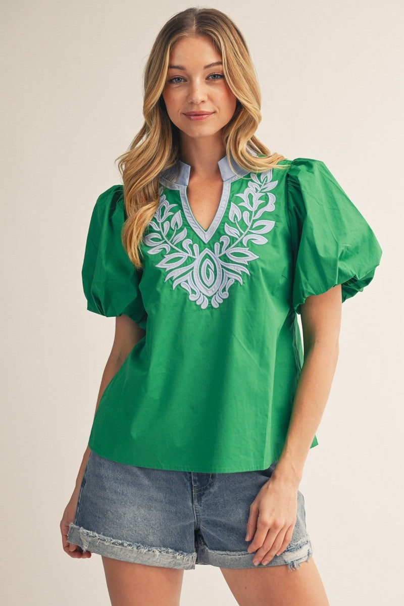 Baroque Applique Accent Woven Top