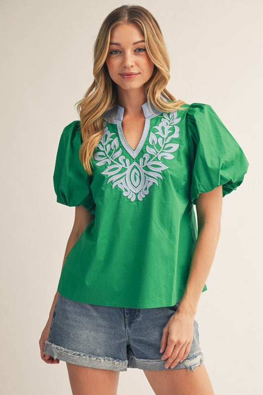Baroque Applique Accent Woven Top