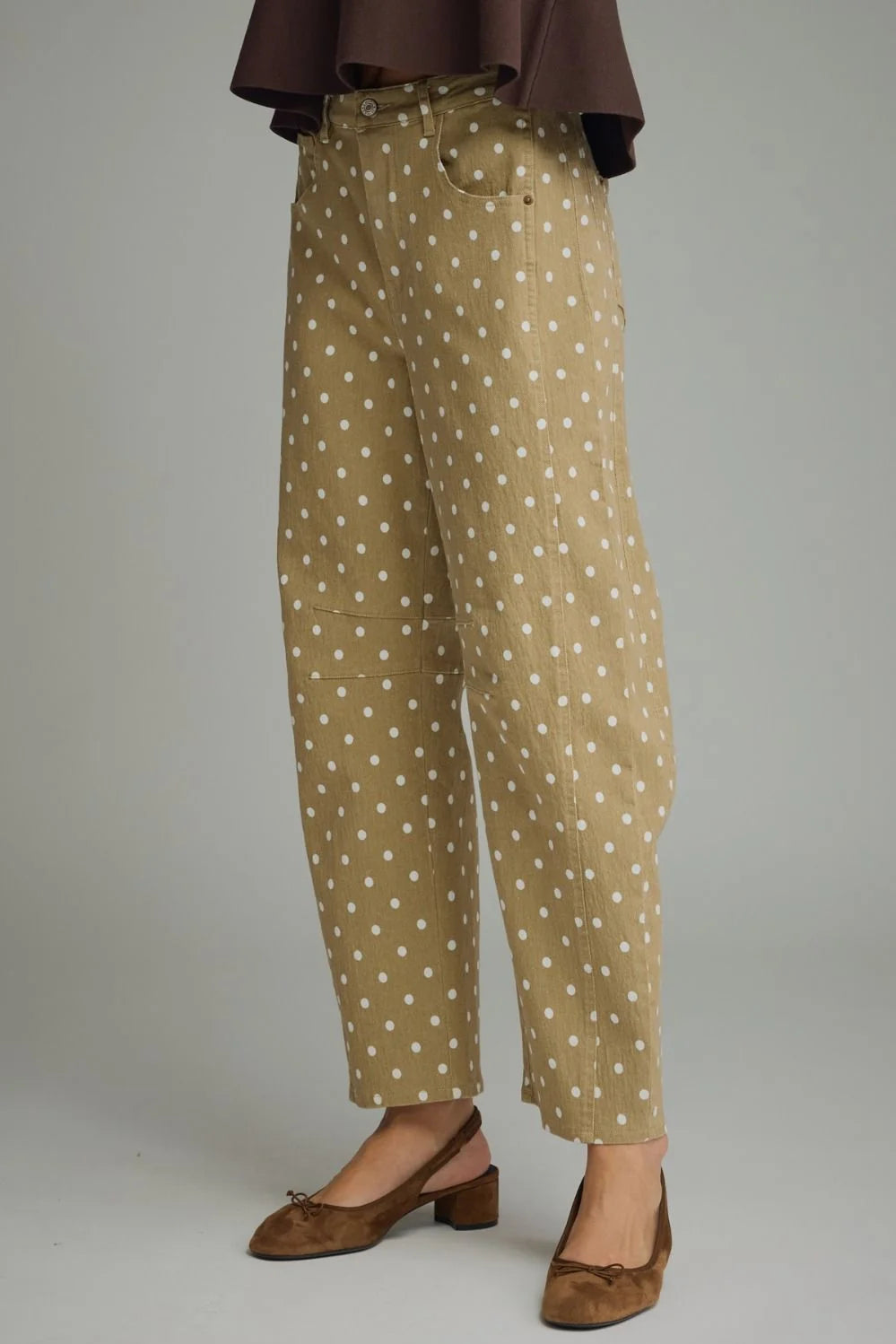 Polka Dot Barrel Pants-Latte
