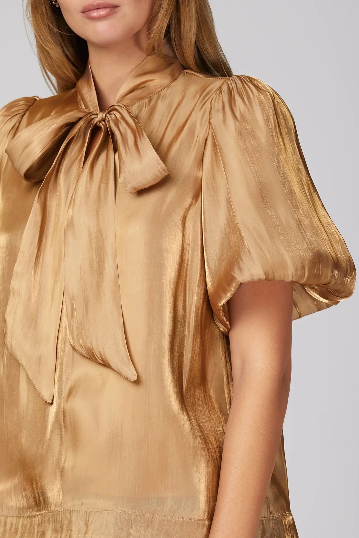 Woven Bow Tie Top-Gold