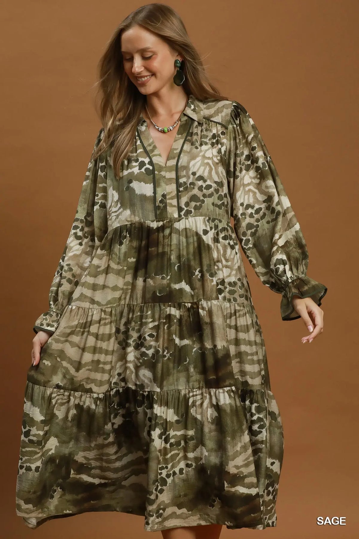 Mixed Abstract Print Tiered Maxi Dress