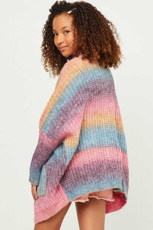Girls Ombré Striped Cardigan