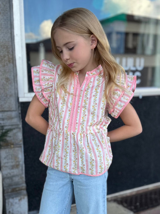 Hayden Girls Floral Striped Ruffle Top