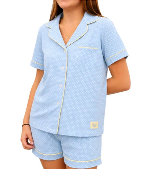 Lulu Mac PJ’s Lt Blue/Butter Dots